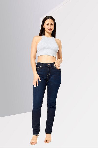 Scotch & Soda Women Skinny Fit Plain Stretchable Jeans, Navy Blue