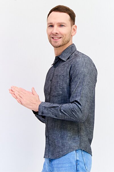 GAP Men Regular Fit Long Sleeves Chambray Casual Shirt, Washed Black