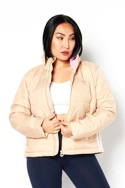 adidas Women Sportswear Fit Brand Logo Outdoor Puffer Jacket, Dark Beige