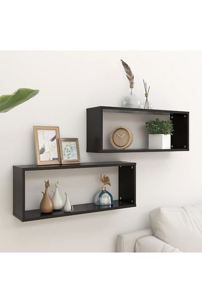 vidaxl Wall Cube Shelf 2 pcs Black 60x15x23 cm Engineered Wood