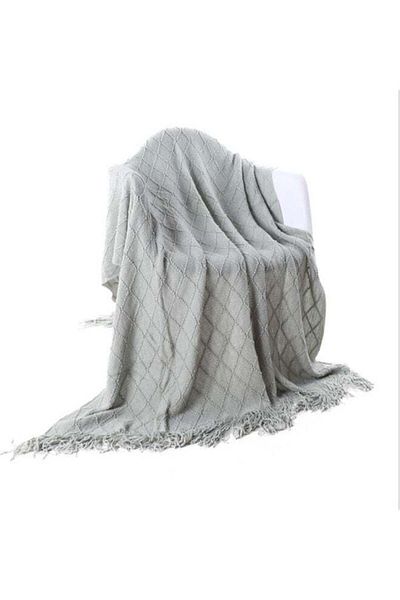 Generic بطانية ناعمة من إيزي سو بتصميم شرابة للحفاظ على الدفء من القطن باللون الرمادي الفاتح 127 × 172 سم