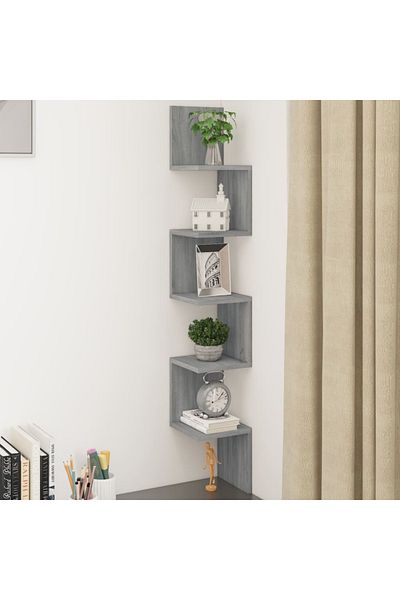 vidaxl Wall Corner Shelf Grey Sonoma 20x20x127.5 cm Engineered Wood