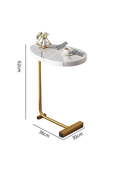 VINNYSEN Side Table, C Shaped End Table, Side Tables Living Room, Small Coffee Table with Metal Frame