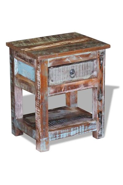 vidaxl Side Table with 1 Drawer Solid Reclaimed Wood 43x33x51 cm