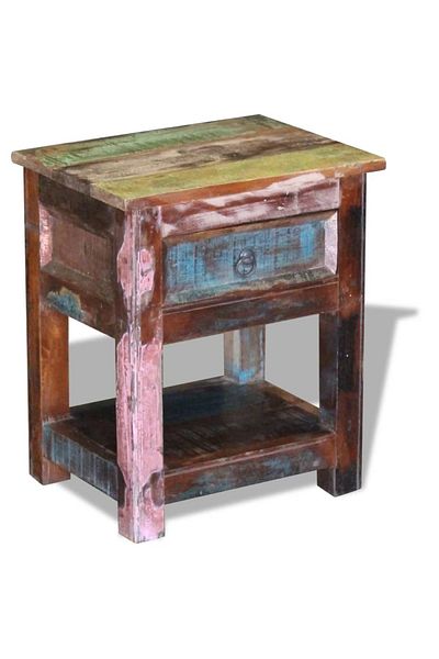 vidaxl Side Table with 1 Drawer Solid Reclaimed Wood 43x33x51 cm