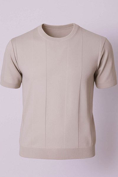 trender Πλεκτό O Neck Μπεζ ανδρικό T-Shirt 100-4015