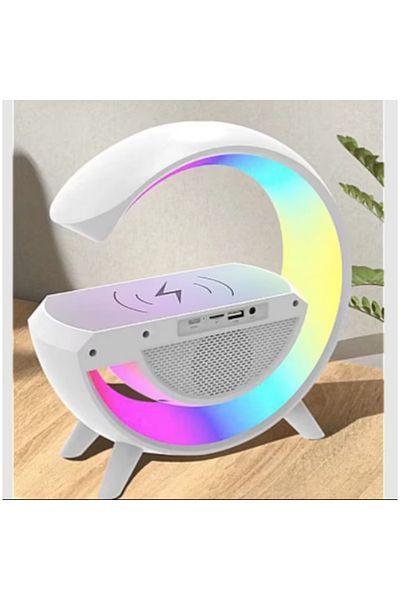 Generic Lampă de stare 3 în 1, Încărcător telefon wireless, Radio, Lumină RGB Albă BT-2301