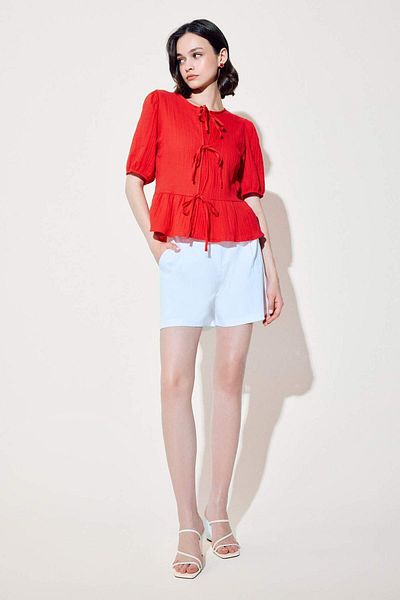 DeFacto High Waist Belted Short Leg White Shorts D2603Ax25Sm