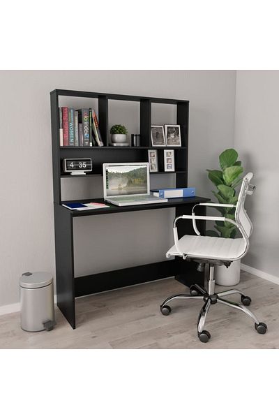 vidaxl Desk with Shelf Black 110x45x157 cm Engineered Wood