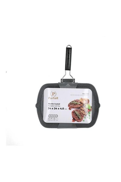 Generic PARFAIT Marble Coated Foldable Non-Stick Grill Pan Dark Grey and Black XB-40534