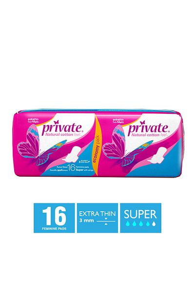 PRİVATE Private Natural Cotton Feel Extra Thin Super Sanitary Pads 16 pcs