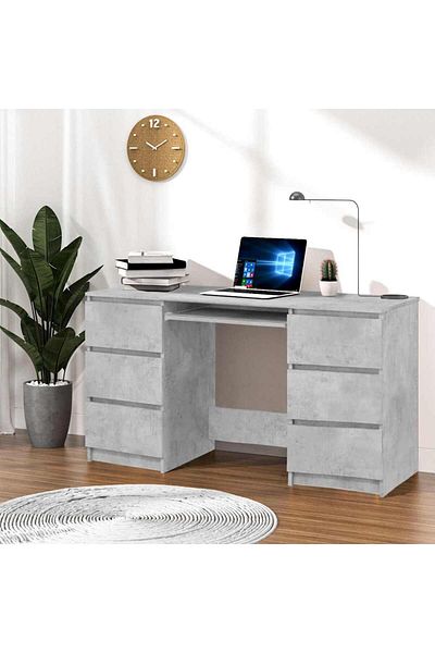 vidaxl Writing Desk Concrete Grey 140x50x77 cm Engineered Wood