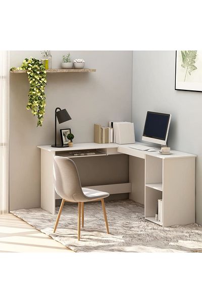 vidaxl L-Shaped Corner Desk White 120x140x75 cm Engineered Wood