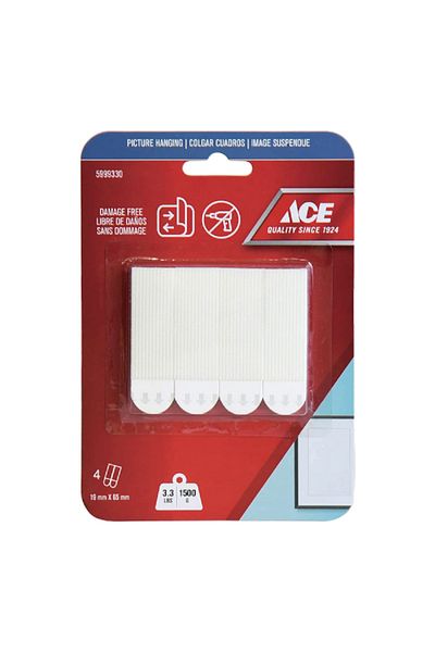 ACE 4-Pairs Damage-Free Adhesive Picture Hanging Strips White 1.9 x 6.5cm