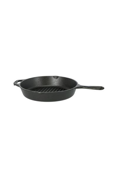 Generic LODGE Round Shape Durable Cast Iron Grill Pan with Ergonomic Handle Black