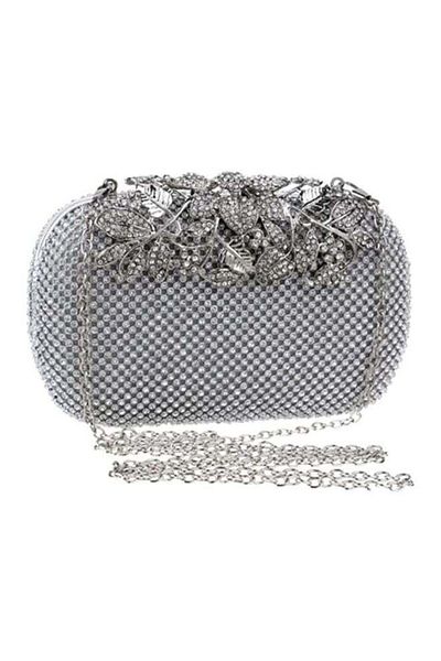 Generic Crystal Studded Floral Clutch Grey/Clear