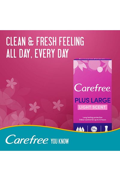 Carefree Panty Liners Plus Large Light Scent – 20pcs | 240mm Daily Freshness