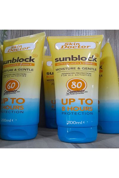 Skin Doctor Sunblock SPF 80 with Collagen & Vitamin E 200ml – Broad Spectrum & Anti-Aging Care