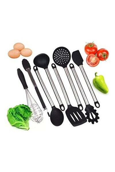 HALAMODO 8-Piece Kitchen Cooking Utensil Set Black/Silver One Size