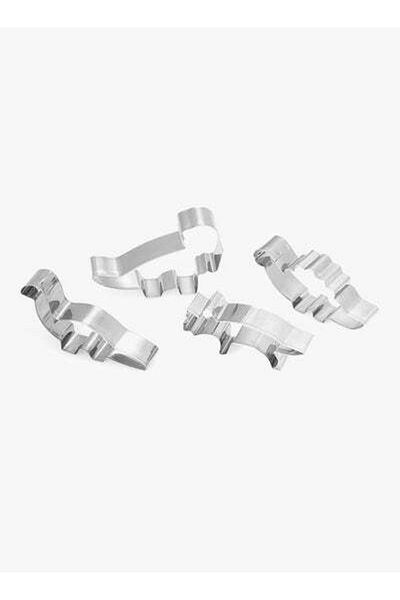 HALAMODO 4-Piece Dinosaur Cookie Cutter Set Silver 28mm