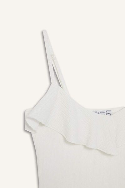 DeFacto Slim Fit Slim Fit Ruffle Collar Λευκό εσώρουχο με λουράκι F6330ax25hs