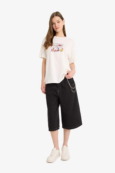 DeFacto Coool Hello Kitty Oversize Wide Fit Crew Neck Back Printed Short Sleeve T-Shirt F5713Ax25Sm