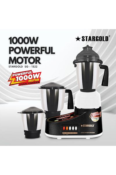 Generic STARGOLD 1000W 3-in-1 Mixer Grinder with Stainless Steel Jars – Juicer, Blender & Grinder, 220-240V