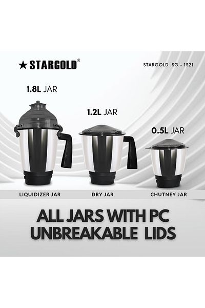 Generic STARGOLD 1000W 3-in-1 Mixer Grinder with Stainless Steel Jars – Juicer, Grinder & Blender, 220-240V