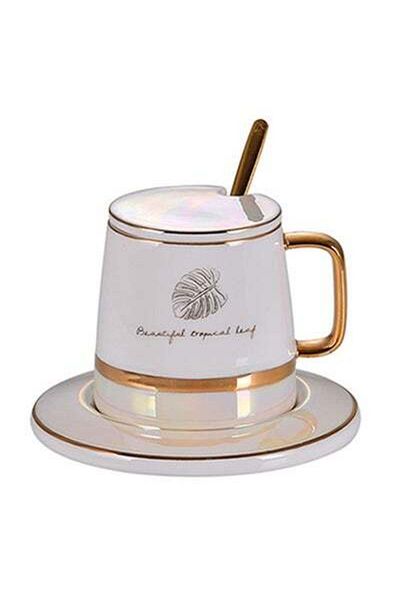 HALAMODO 4-Piece Cup And Saucer Set White/Gold 400ml