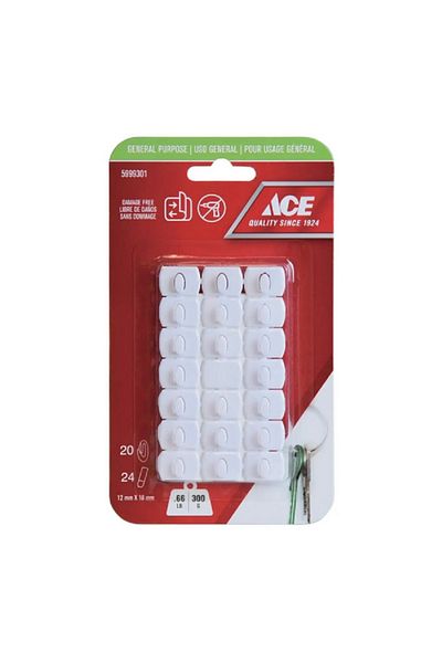 ACE 20-Piece Removable Durable Adhesive Hook Set White 1.2 x 1.8cm