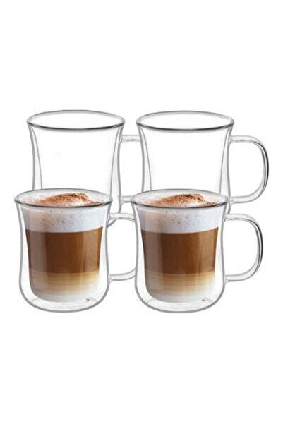 HALAMODO طقم أكواب زجاجية معزولة مزدوجة الجدار مكون من 4 قطع شفافة