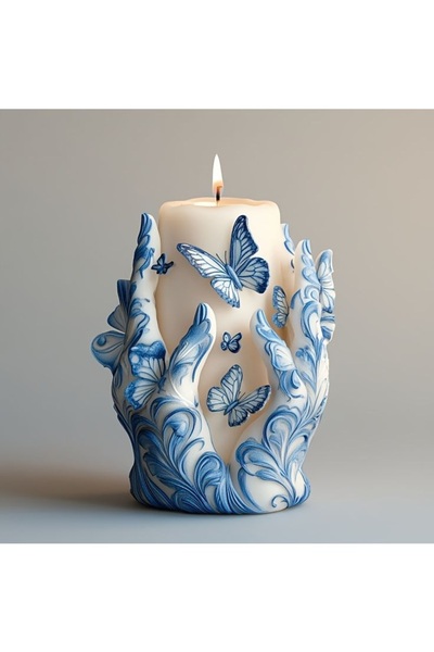 Yaratıcı sanatlar atölyesi Kelebekli Mum Tutan Zarif Eller Dekoratif Mum Koku...