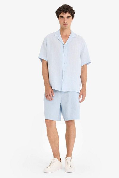 DeFacto Κοντομάνικο πουκάμισο με γιακά 100% λινό Relax Fit F4597AX25HS