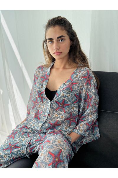 Retrobird Cămașă kimono din șifon cu decolteu în V pentru femei, multicoloră