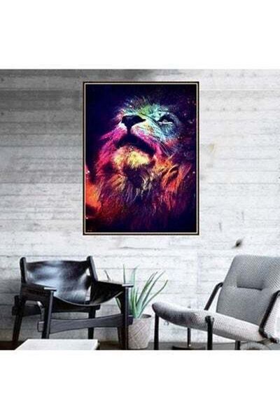 HALAMODO Lion Resin Rhinestone Mosaic Cross Stitch Wall Decor Black/Red 30x40cm