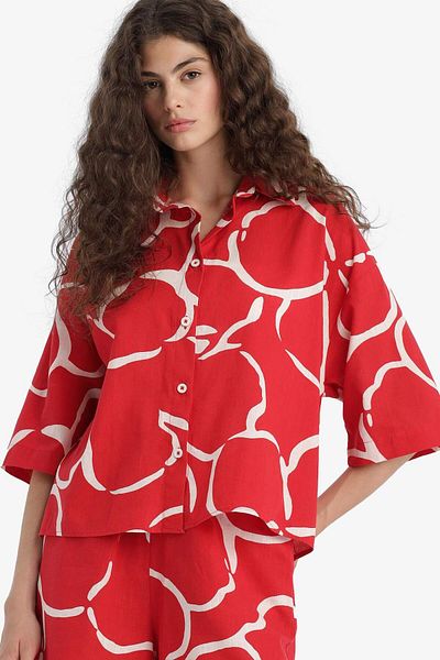DeFacto Oversize Wide Fit Patterned Half Sleeve Shirt F5338Ax25Hs