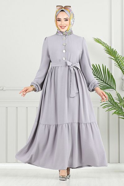 ModaMerve Aerobin Dress with Elastic Cuffs 436Dvl897-M Gray