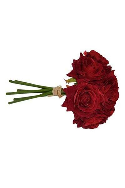 HALAMODO Decorative Bundle Of Artificial Roses Damask Red/Green 7cm