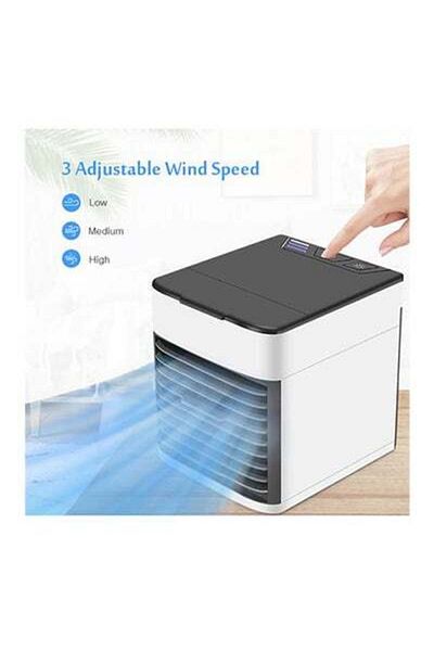 HALAMODO Portable Air Cooler Fan With LED Light White/Black 16.5x17x14.5cm