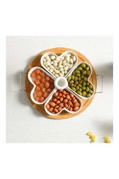 HALAMODO 4-Compartment Candy Snack Plate Ceramic Fruit Platter Tray Multicolour