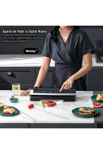 Wanty Aparat De Vidat Si Sigilat ®️, Vacum Multifunctional, Display Digital, Cutter Incorporat, Negru