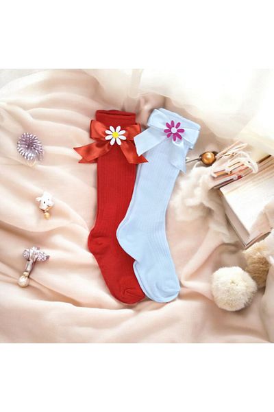 ÖZKARDEŞLER BABY Özkardeşler Baby Baby and Child Knee-High Socks with Bow Daisy 2-Pack