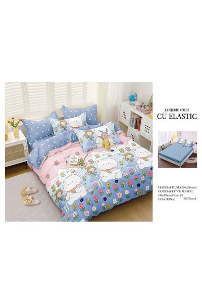 CHIRASO CHIRASO 4-Piece Bedding Set, Satin Cotton, Fitted Sheet 180x200 cm, 2 Pillowcases