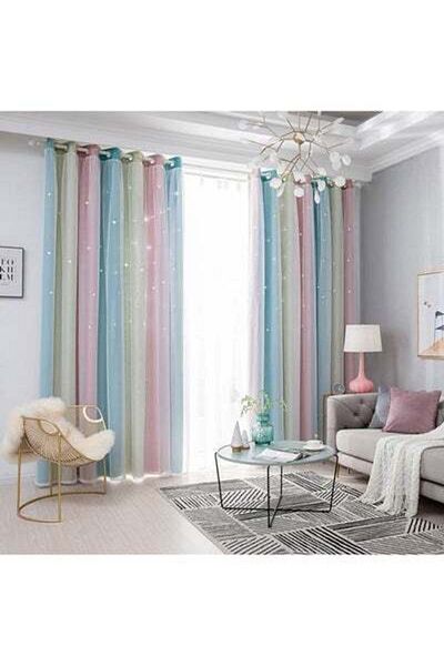HALAMODO 2 Piece Star Hollow Style Curtains Multicolour 95x53inch