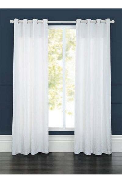 HALAMODO Satin Feel Window Curtain Pair With Eyelet White 135 x 240cm
