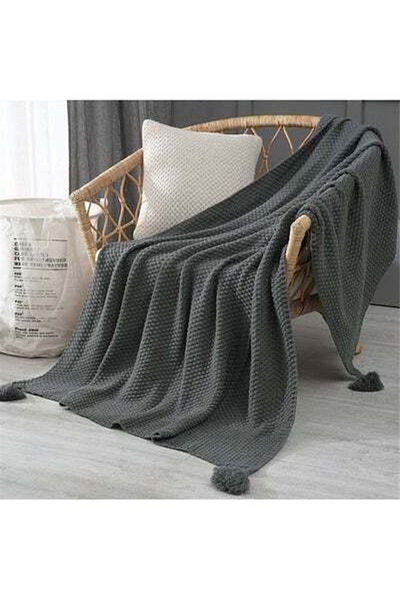 HALAMODO Tassel Design Warm Blanket Polyester Grey 130x170cm