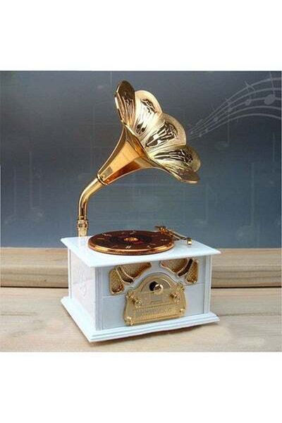 HALAMODO Vintage Romantic Gramophone Shaped Music Box White/Gold