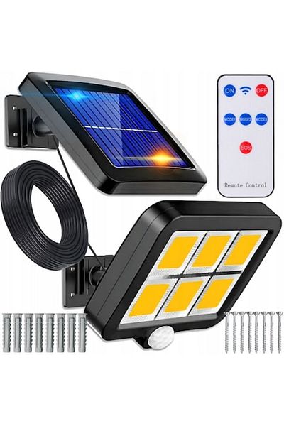 OricareFain Lampă solară cu telecomandă, NEVERMORE, 120 LED-uri COB, senzor de mișcare și lumină, cablu de 5 m, reglabilă