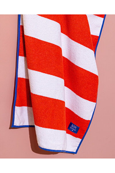 Madame Coco Biasse 100% βαμβακερή πετσέτα παραλίας - Λευκό/Πορτοκαλί - 70x150 cm