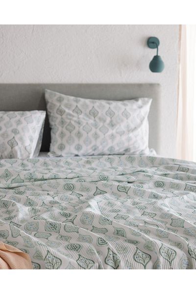 Madame Coco Verne King Size 100% Cotton Karde Printed Pique Set - Khaki